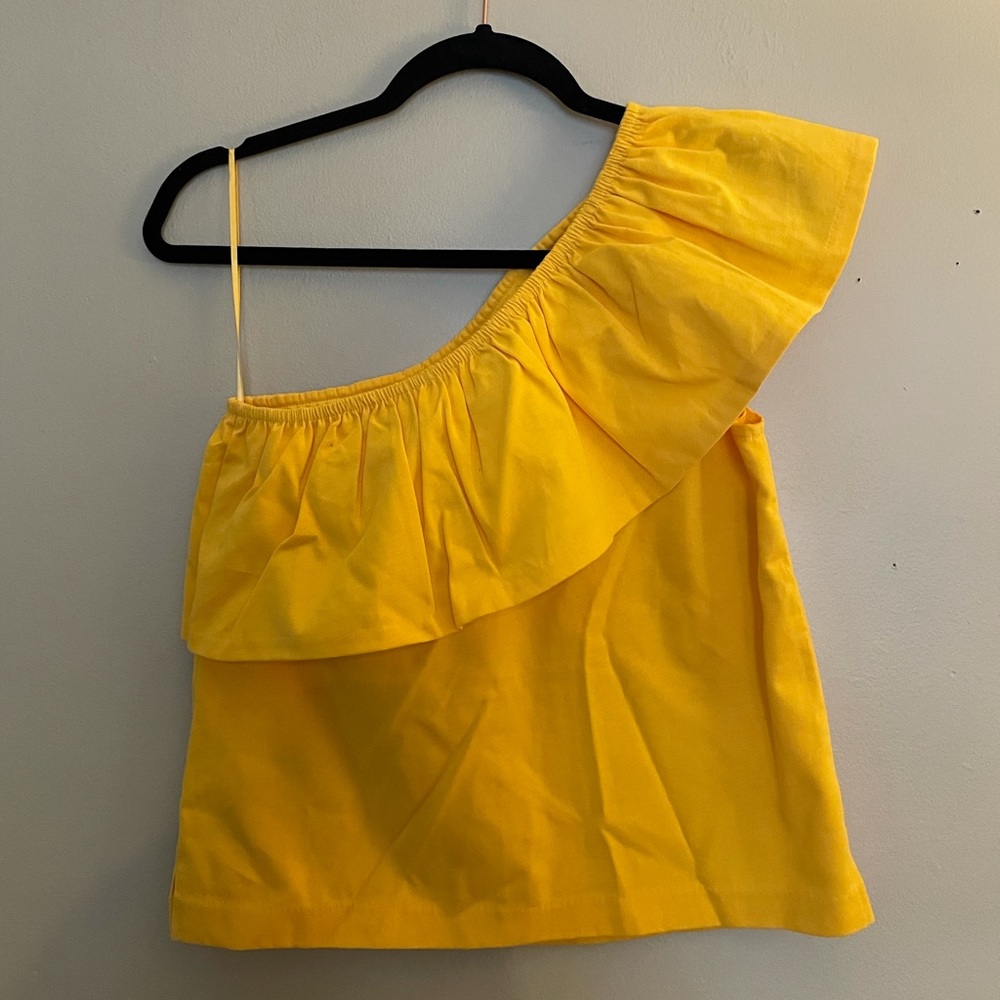 J.Crew One Shoulder Golden Yellow Cotton Top